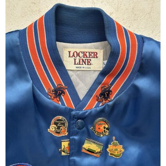 Vtg Locker Line Florida Gators Satin Bomber Jacket L Custom Patches Pins 90s USA - Picture 3 of 16